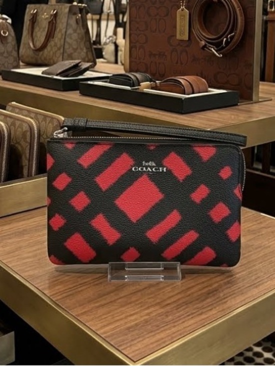 Coach Handbags - COACH Corner Zip Wristlet in Wild Plaid